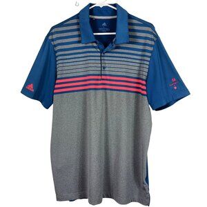 Adidas Golf Polo Shirt Striped Sandbox Embroidered Mens Large Blue Gray